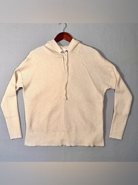 Caslon Cream Ribbed Crewneck Hoodie Sweater